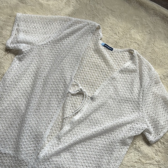 Penningtons White Open Knit Short Sleeve Cardigan | Lightweight Tie Front Lay XL - Picture 2 of 7